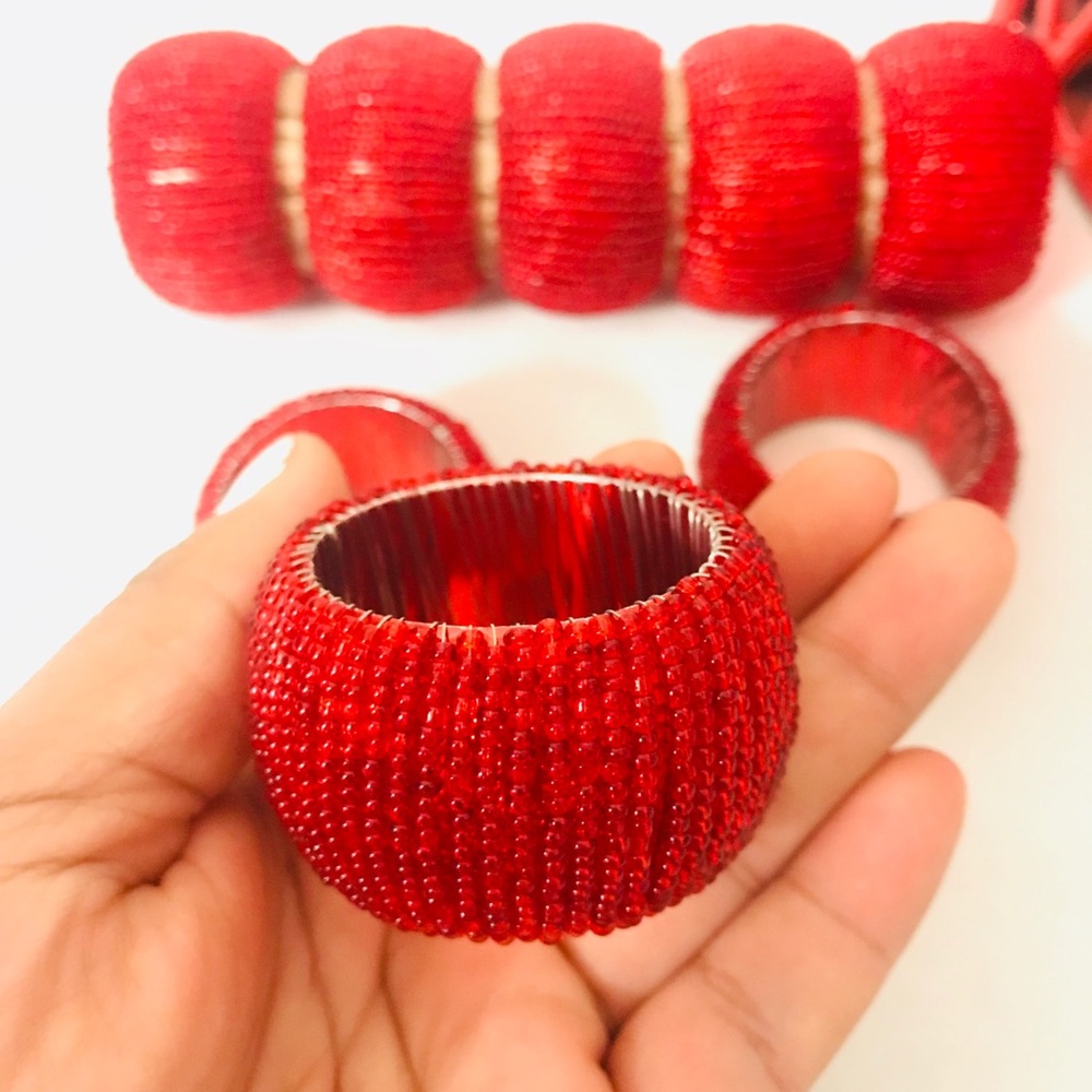 Handmade napkin rings in Indian red - Set of 8 - Picture 4 of 6